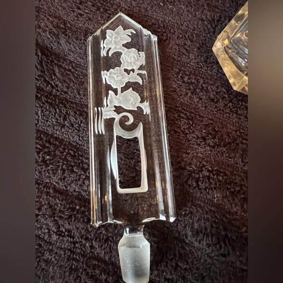 Vintage Czech Glass Perfume Bottle with Engraved Floral Design - Picture 7 of 14
